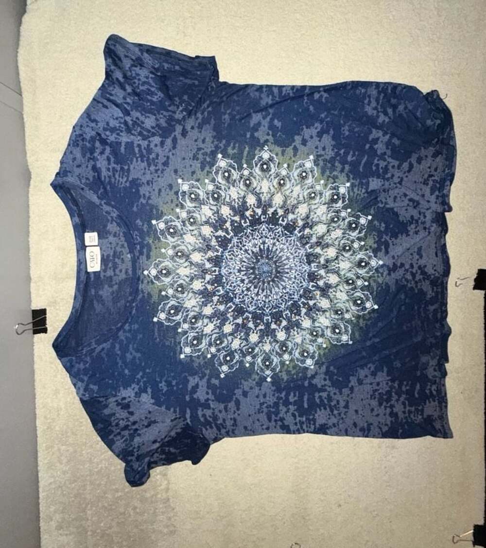 Cato Woman Blue Mandala Acid Wash T-Shirt Size 22/24W Y2K Graphic
